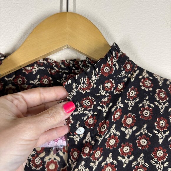 Mod’s Mahal Floral Button Up Shirt Womens Size M Block Print Boho Cotton Prairie - Picture 3 of 7